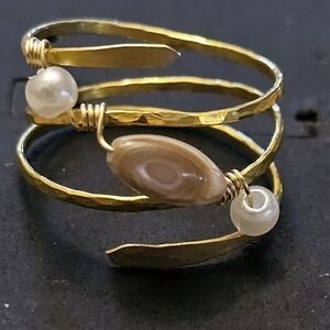 Gold and Brown Spiral Ring with Pearls